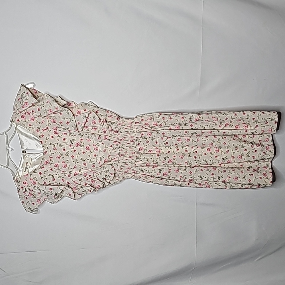 Lollipop floral ruffled scoop neck mini dress with pockets sz XS